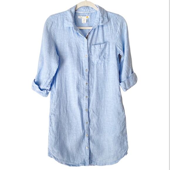 C&C California | 100% Linen Button Front Shirt Dress Summer Beachy Blue XS - Picture 2 of 8